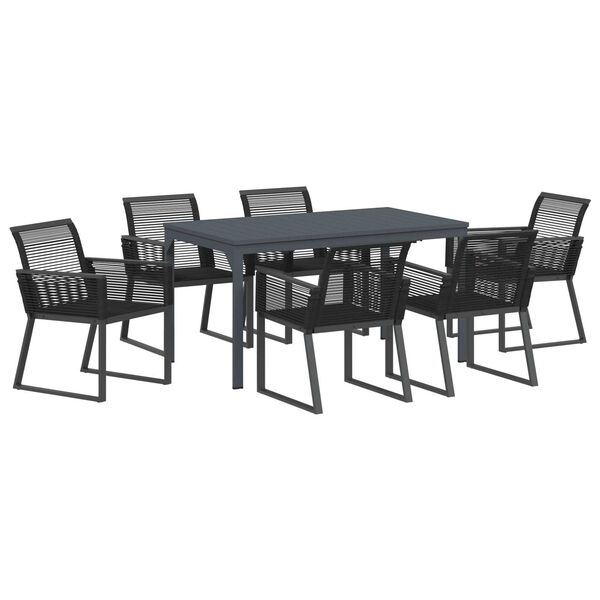 vidaXL Have Spisebordssæt 7 pcs Sort polyrattan