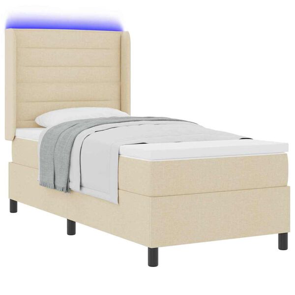 vidaXL LED Box Spring Bed med madras Creme 80 x 200 cm Stof