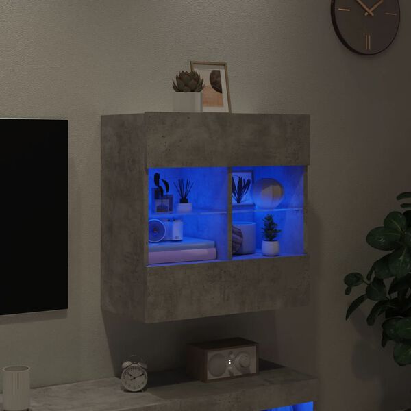 vidaXL v&aelig;gh&aelig;ngt tv-bord med LED-lys 58,5x30x60,5 cm betongr&aring;