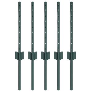 vidaXL Einbetonierter Zaunpfosten 5 stk. Gr&oslash;n 80 cm Pulverlakeret st&aring;l