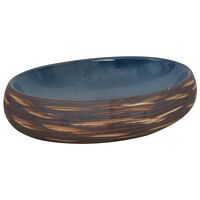 vidaXL håndvask til bordplade 59x40x15 cm oval keramik brun og blå