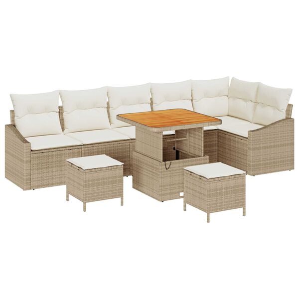 vidaXL Havesofa S&aelig;t med pude 9 pcs Beige polyrattan