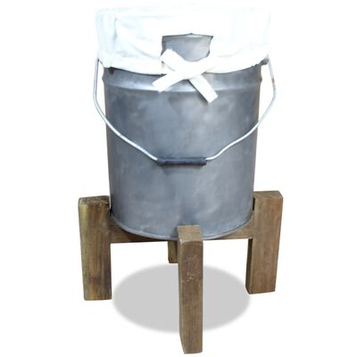vidaXL vasketøjskurv galvaniseret jern massivt genbrugstræ 30x30x58 cm