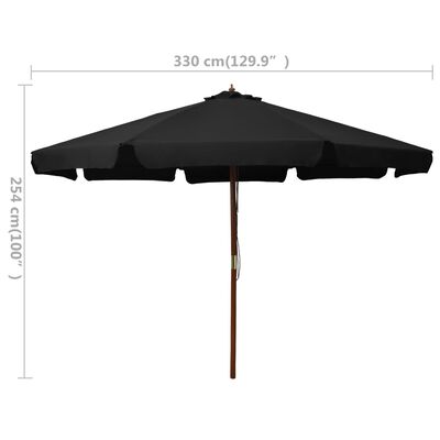 vidaXL udendørs parasol med træstang 330 cm sort