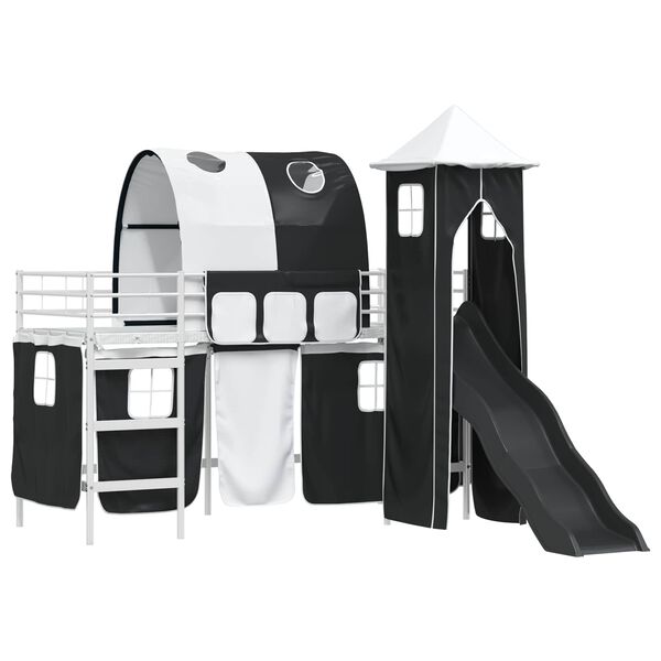 vidaXL B&oslash;rns Loft Seng Ramme Hvid og sort 99,5 x 190 cm Metal