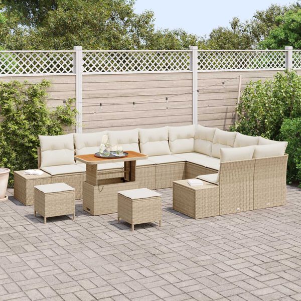 vidaXL Havesofa S&aelig;t med pude 12 pcs Beige polyrattan
