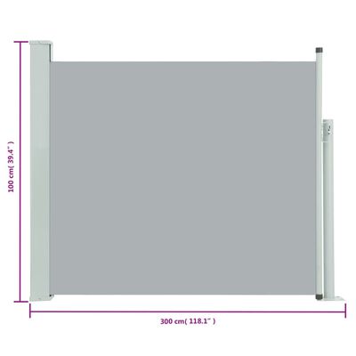 vidaXL sammenrullelig sidemarkise til terrassen 100 x 300 cm grå