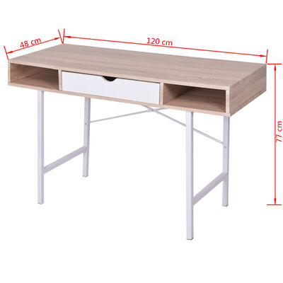 vidaXL skrivebord med 1 skuffe eg og hvid