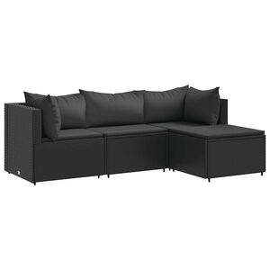 vidaXL lounges&aelig;t til haven 4 dele med hynder polyrattan sort