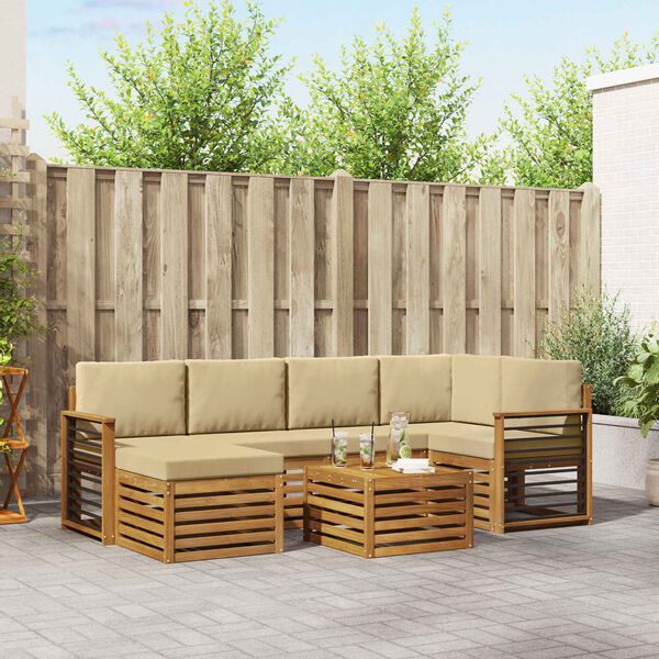 vidaXL Sektionalsofa s&aelig;t 7 pcs Naturlig og Beige Massivt Akacietr&aelig;