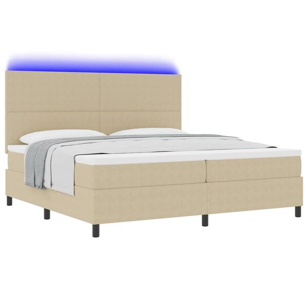 vidaXL LED Box Spring Bed Lys Gr&aring; og Hvid 200 x 200 cm Velourstof