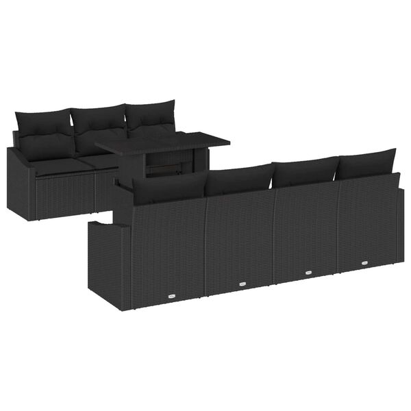 vidaXL Havesofa Sæt med pude 8 pcs Sort polyrattan