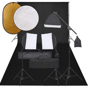 vidaXL fotostudies&aelig;t med lampes&aelig;t + baggrund og reflektor