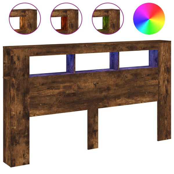 vidaXL sengegavl m. LED-lys 180x18,5x103,5 cm konstrueret tr&aelig; r&oslash;get eg