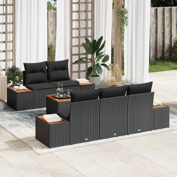 vidaXL Havesofa S&aelig;t med pude med opbevaring 6 pcs Sort Poly rattan