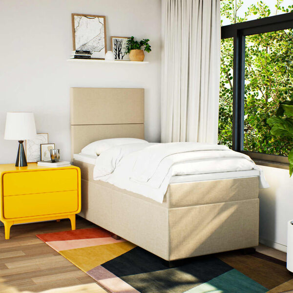 vidaXL kontinentalseng med madras 100x200 cm stof cremefarvet