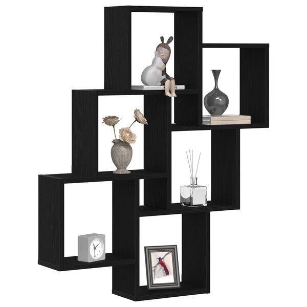 vidaXL Væghylde med hylde Sort eg 78 x 15 x 92 cm Konstrueret træ