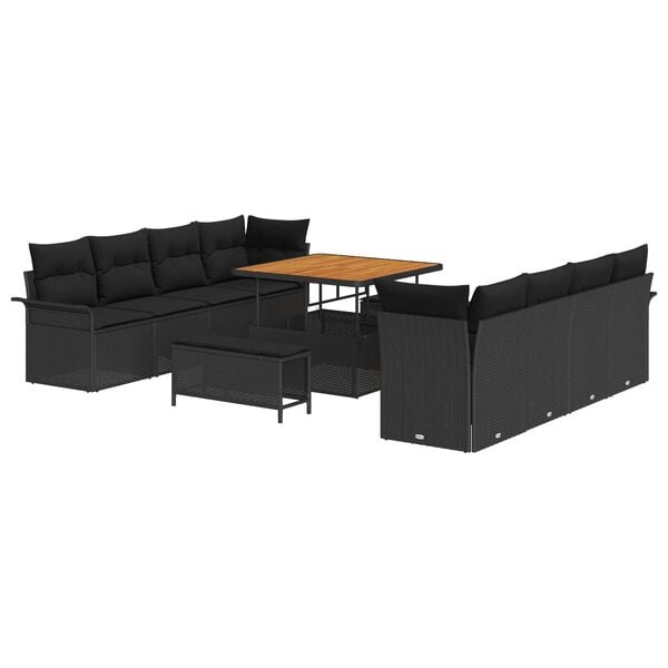 vidaXL Havesofa S&aelig;t med pude med pude 11 pcs Sort 100 x 100 x 71 cm