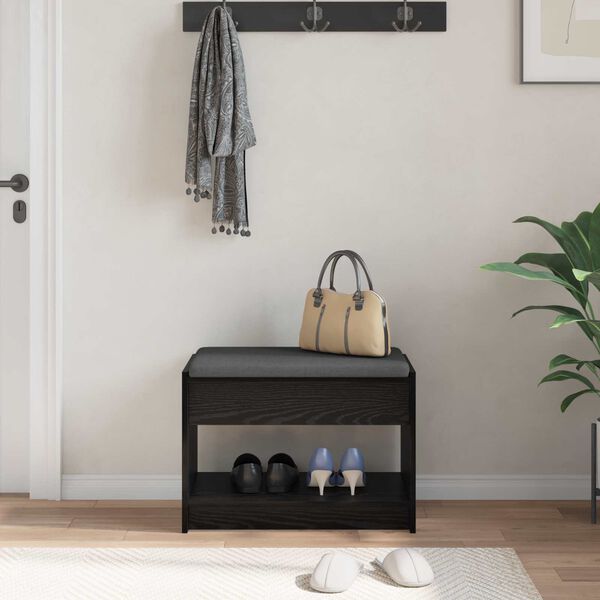 vidaXL Hallb&aelig;nk med pude Sort Eg 63 x 38 x 45 cm Kunstigt tr&aelig; og stof