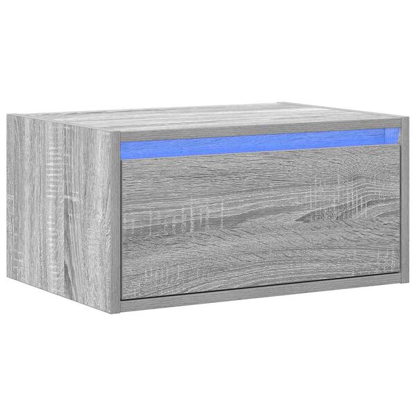 vidaXL væghængt sengebord med LED-lys grå sonoma-eg