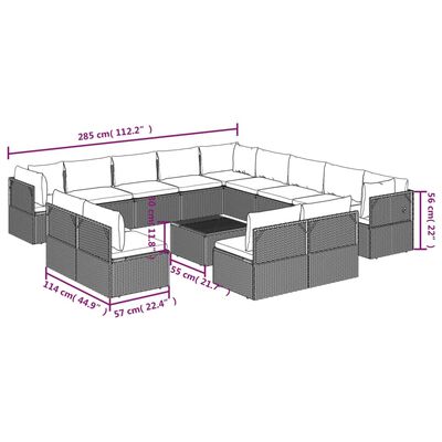 vidaXL loungesæt til haven 14 dele med hynder polyrattan grå