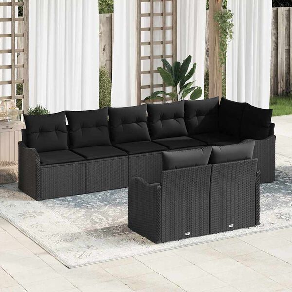 vidaXL Havesofa Sæt 8 pcs Sort polyrattan