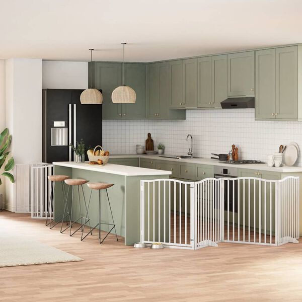 vidaXL hundel&aring;ge med d&oslash;r 10 paneler 800 cm foldbar poppeltr&aelig; hvid