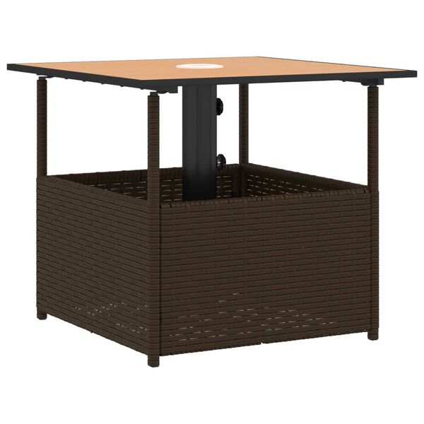 vidaXL havebord med parasolhul 55x55x46,5 cm polyrattan brun