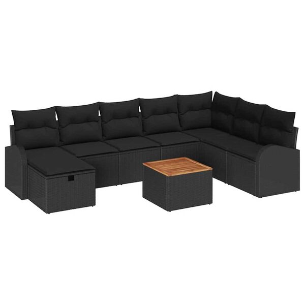 vidaXL Havesofa S&aelig;t med pude med opbevaring 9 pcs Sort Poly rattan