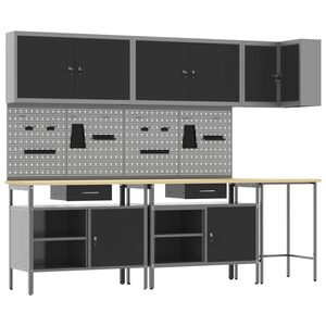 vidaXL Arbejds skab S&aelig;t med skuffe med hylde 10 pcs Sort og gr&aring;