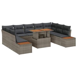 vidaXL Havesofa S&aelig;t 10 stk. Gr&aring; polyrattan