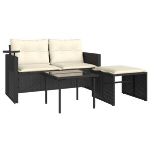 vidaXL sofas&aelig;t til haven 3 dele med hynder polyrattan sort