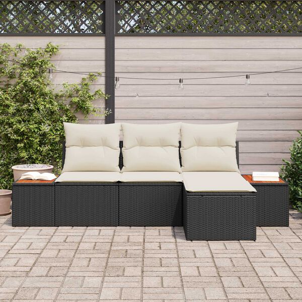 vidaXL Havesofa S&aelig;t med pude 4 pcs Sort og Cream Poly Rattan