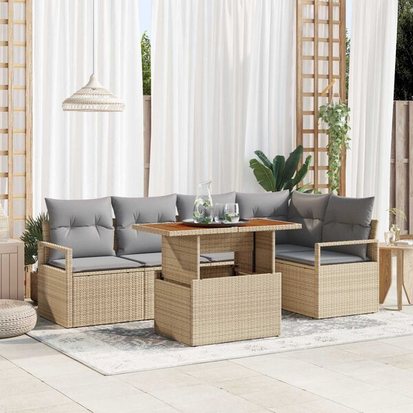 vidaXL Havesofa S&aelig;t med opbevaring 6 pcs Beige Poly rattan