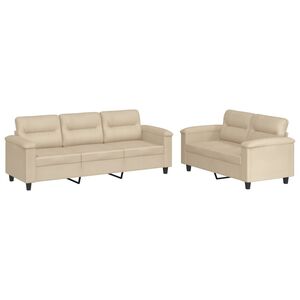 vidaXL sofas&aelig;t 2 dele med hynder mikrofiberstof cremefarvet