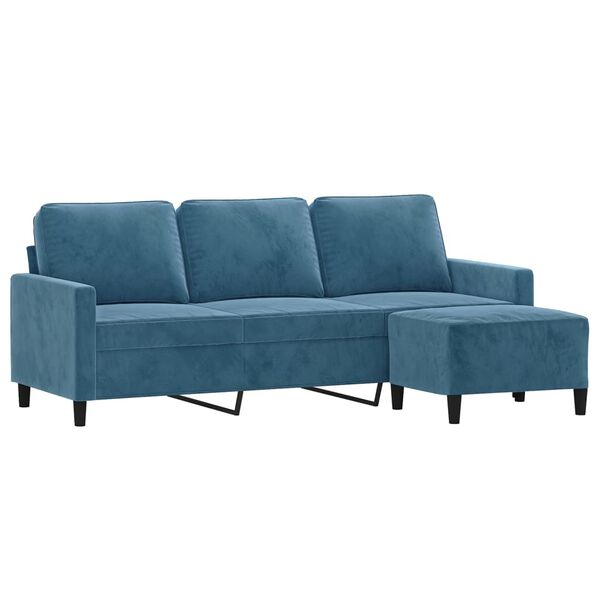 vidaXL 3-personers sofa med fodskammel 180 cm velour bl&aring;