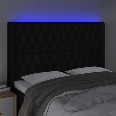 vidaXL sengegavl med LED-lys 163x16x118/128 cm stof sort