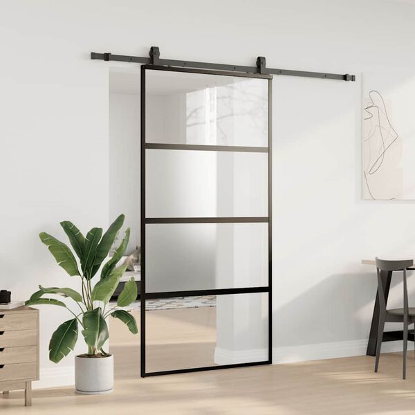 vidaXL skyded&oslash;r med hardwares&aelig;t 102,5x205 cm h&aelig;rdet glas sort