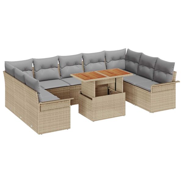 vidaXL Havesofa S&aelig;t med opbevaring 10 pcs Beige Poly rattan