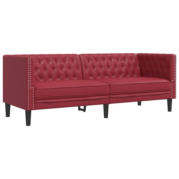 vidaXL 3-personers Chesterfield-sofa kunstlæder vinrød