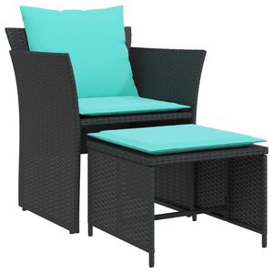 vidaXL havestol med fodskammel polyrattan sort