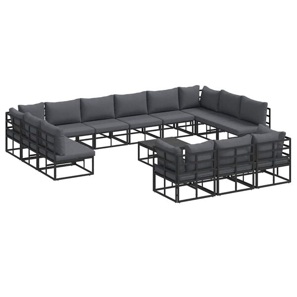 vidaXL Havesofa S&aelig;t med pude 14 pcs Sort Aluminium