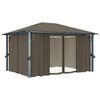 vidaXL pavillon med gardin + LED-lyskæde 400x300 cm aluminium gråbrun