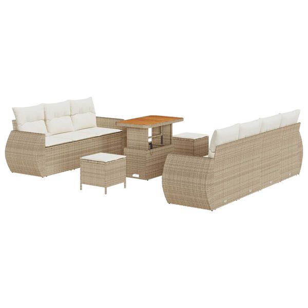 vidaXL Havesofa S&aelig;t med pude med pude 10 pcs Beige og creme polyrattan