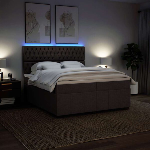 vidaXL kontinentalseng med madras 200x200 cm stof m&oslash;rkebrun