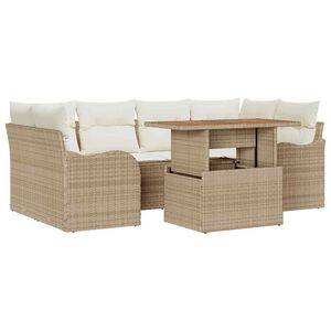 vidaXL Havesofa S&aelig;t med opbevaring 7 pcs Beige Poly rattan