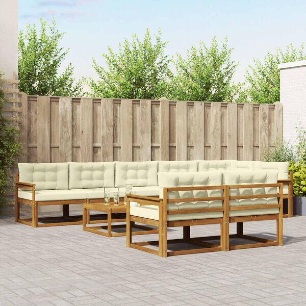 vidaXL Udend&oslash;rs sofagruppe med pude 9 pcs Naturlig og Fl&oslash;de