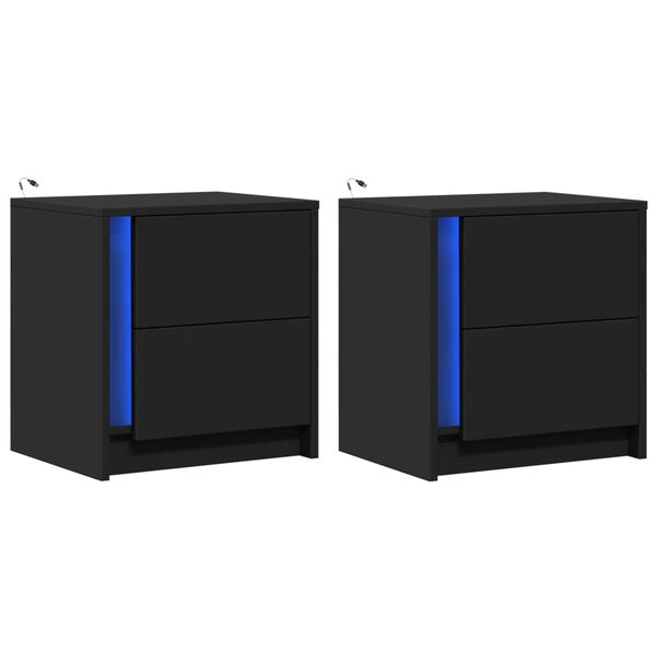 vidaXL sengeborde 2 stk. med LED-lys konstrueret tr&aelig; sort