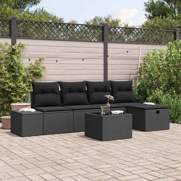 vidaXL Havesofa S&aelig;t med pude 6 pcs Sort 55 x 62 x 69 cm Poly rattan