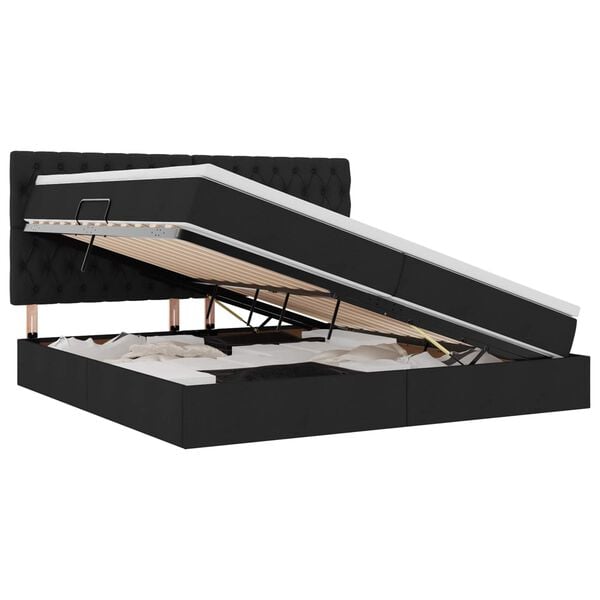 vidaXL Seng med opbevaring og LED med LED Sort 200 x 200 cm Polyester